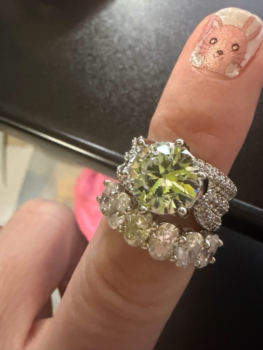 Ring Set with 5 carat cz Center and pave Accent Stones size 6